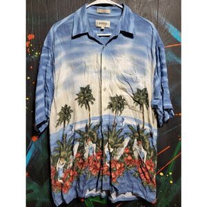 Campia Moda Hawaiian Style Button Down‎ With Hula Girls #041